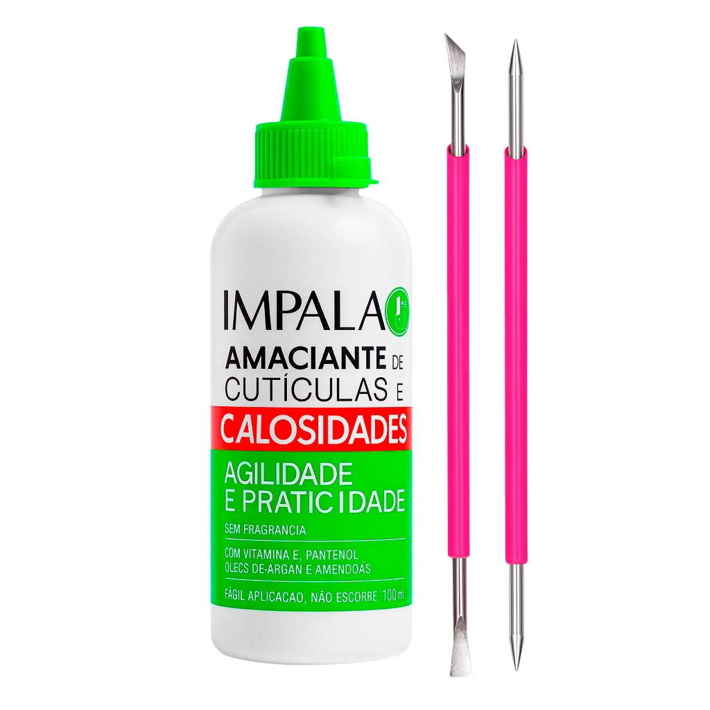 Kit Manicure Completo Impala Amaciante Cutículas Espátula Palito Silicone Bella Inox