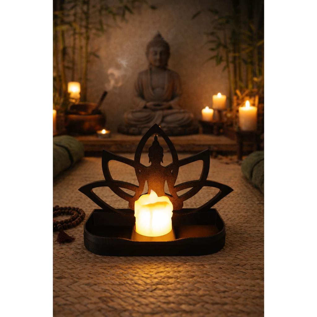 Imagem Porta Vela LED Decorativo Lótus – Ambiente Zen e Aconchegante - vela NÃO inclusa