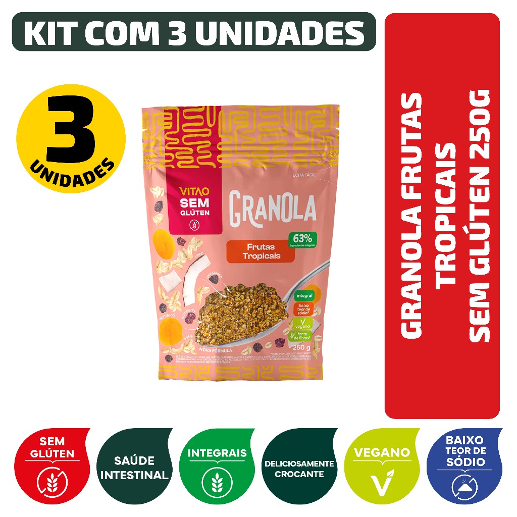Kit Granola Frutas Tropicais Sem Glúten 250G - 3 Unidades