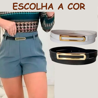KIT 2 CINTO FINO FEMININO FIVELA RETANGULAR Social Couro Sintético