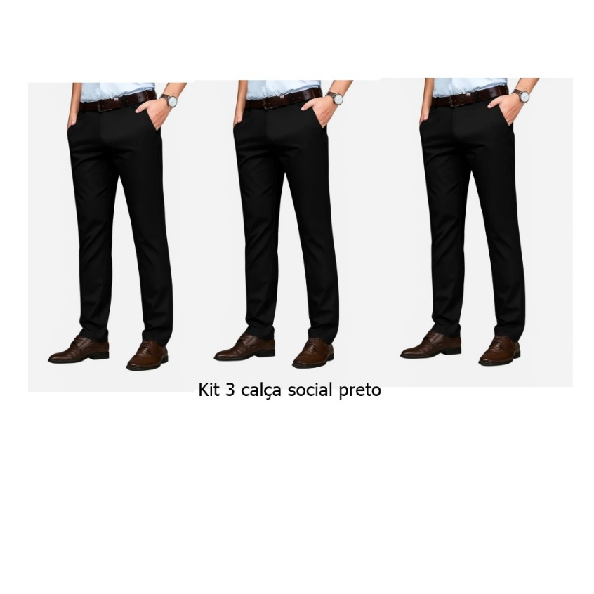 kit 3 Calça Social Slim Preta Masculina Microfibra - Queima de Estoque
