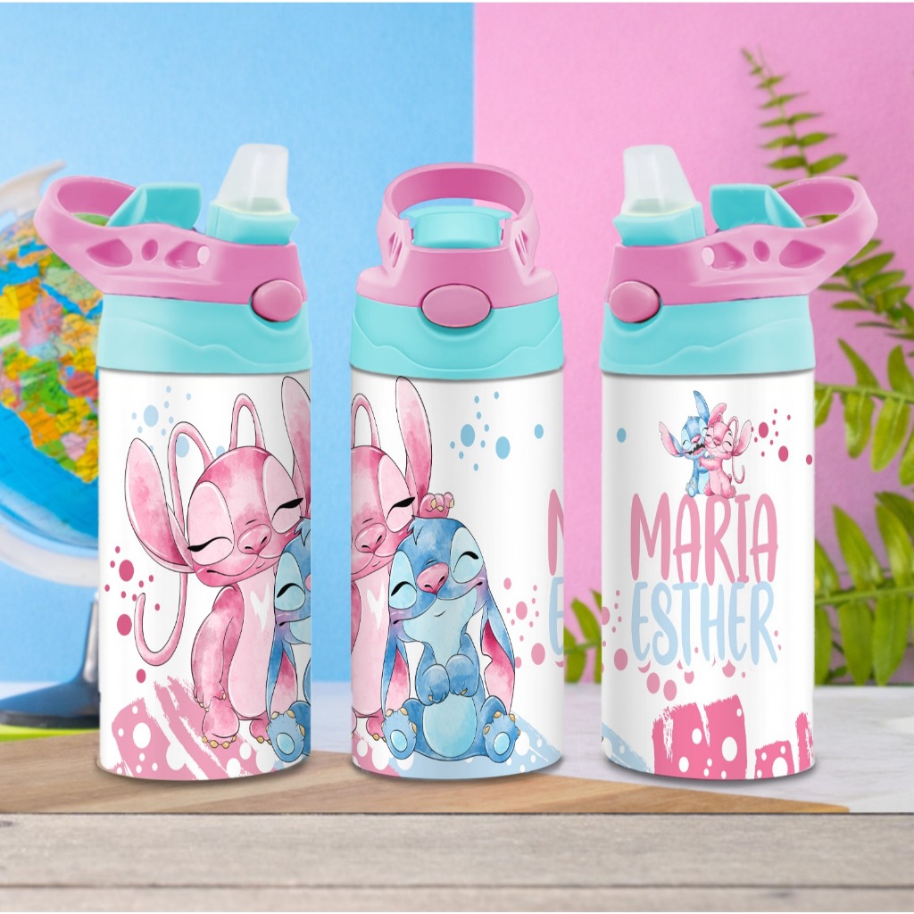 Garrafa Squeeze Infantil Stitch Disney Personalizada Nome 500ml Varios temas Envio Rapido Garrafinha em Oferta na Shopee