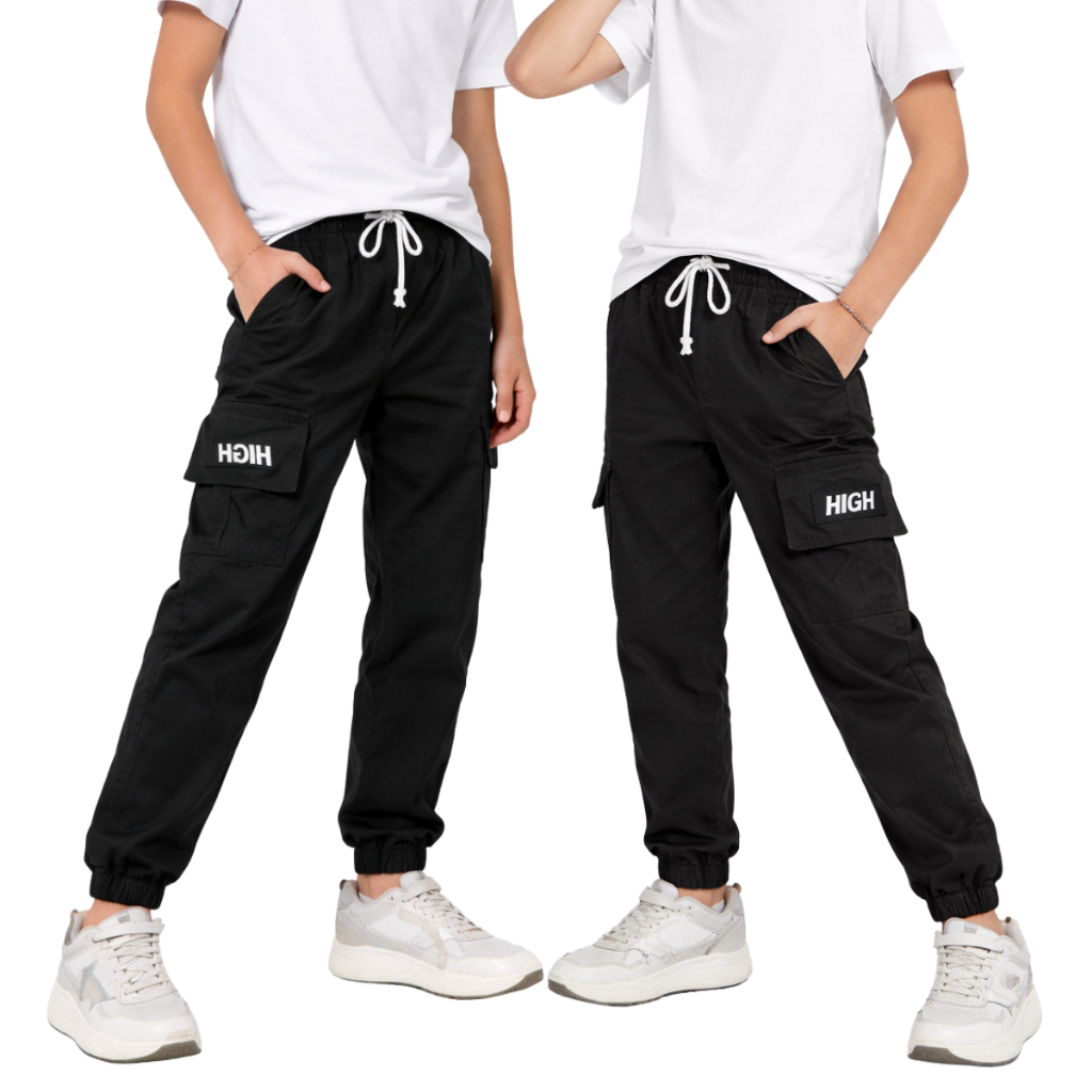 Calça bordada Jogger Cargo Infantil e Juvenil Masculina 10 a 16 Anos Confortável Calça Para Meninos — imagem 2 de 2