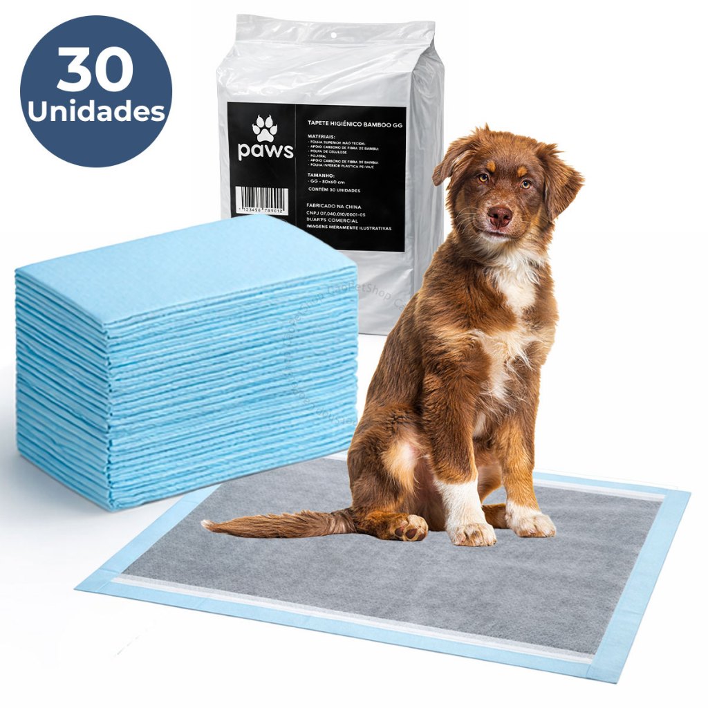 Tapete Higiênico 30Un Descartável Pet Carvão Bambu GG 90x60 Cães Grande Premium Ultra Absorvente