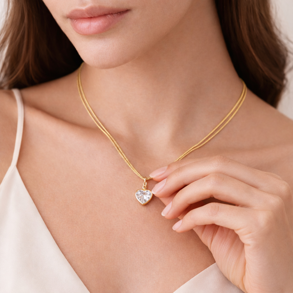 Colar Feminino Minimalista Coração Ponto De Luz Brilho Intenso Uso Diário Banhado a Ouro 18k