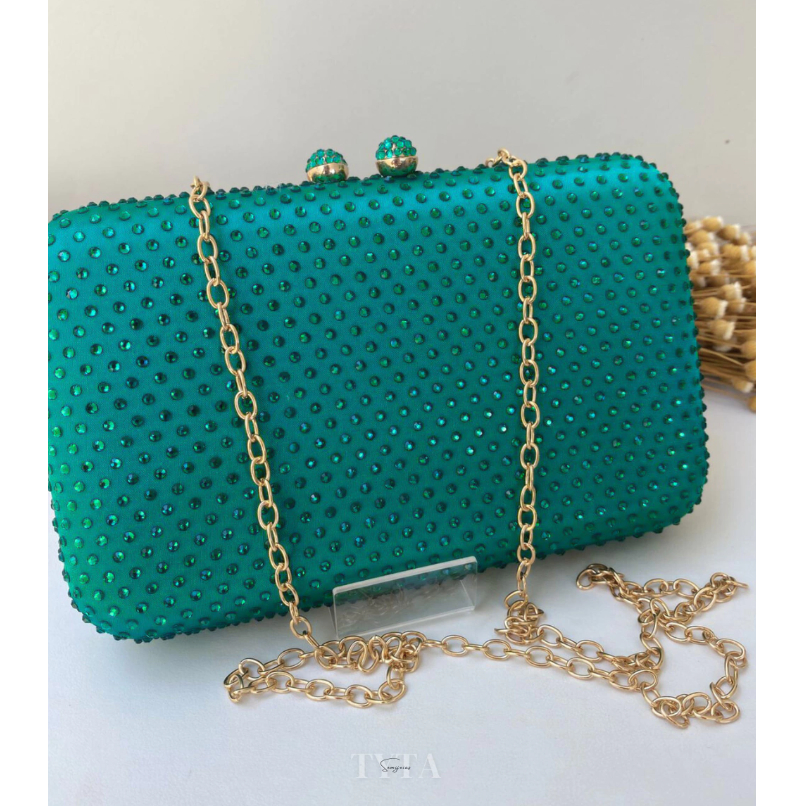 Clutch Verde Bolsa verde com brilho clutche verde clutch festa luxo com alça dourada