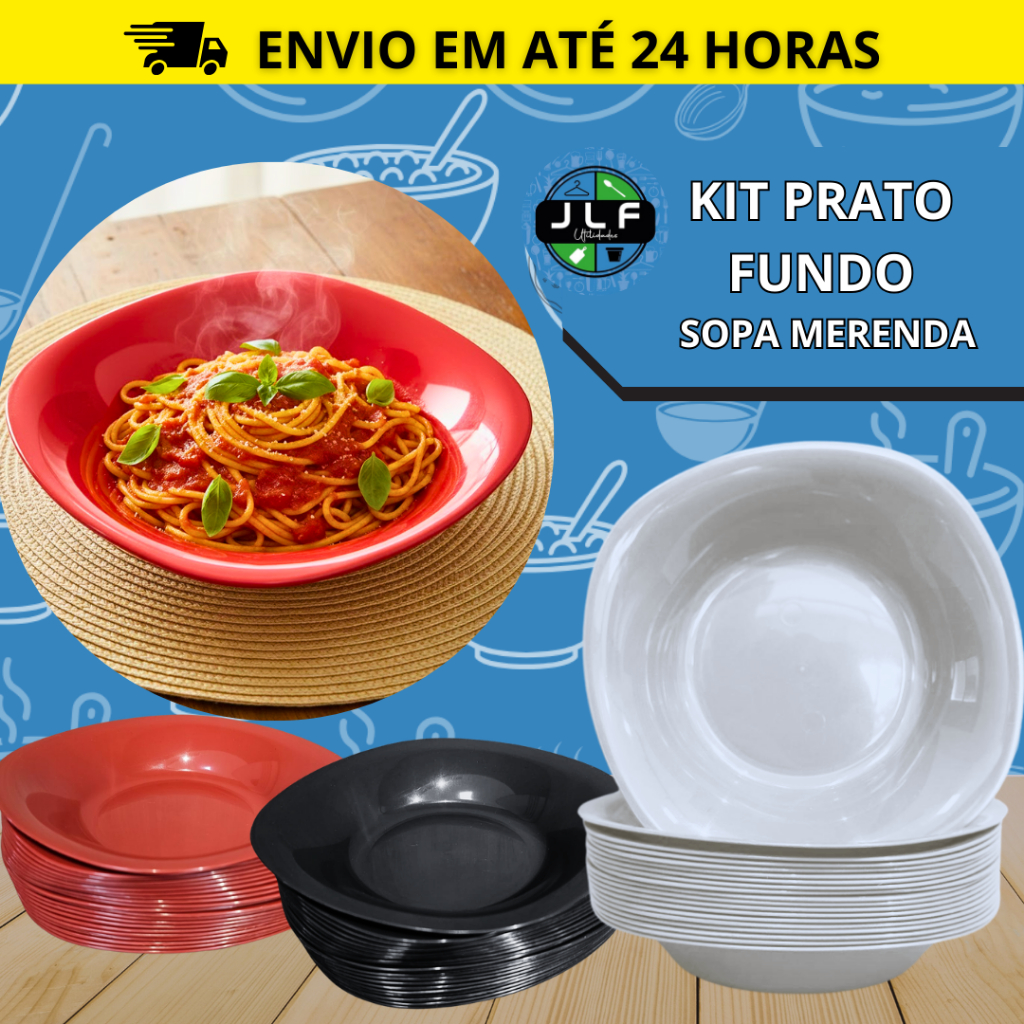 KIT 10/20/30/50  PRATO PLÁSTICO PARIS FUNDO MERENDA/SOPA/REFEIÇÃO/ESCOLA/FESTA/ REFORÇADO NÃO DESCARTÁVEL