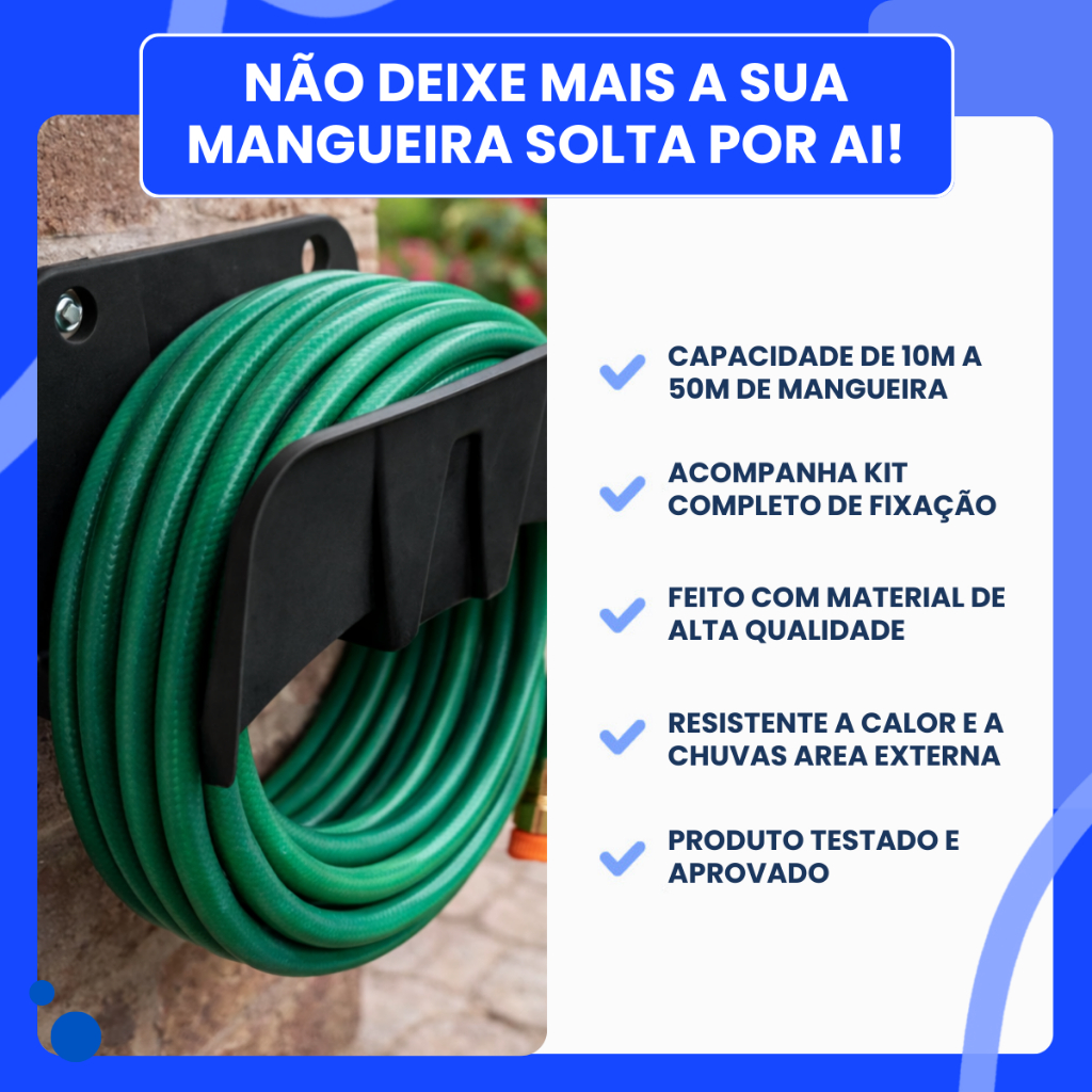 Suporte Mangueira Reforçado Até 50M Verde ou Preto PVC Kit Parafuso Bucha Jardim Overtime Resistente — imagem 2 de 2
