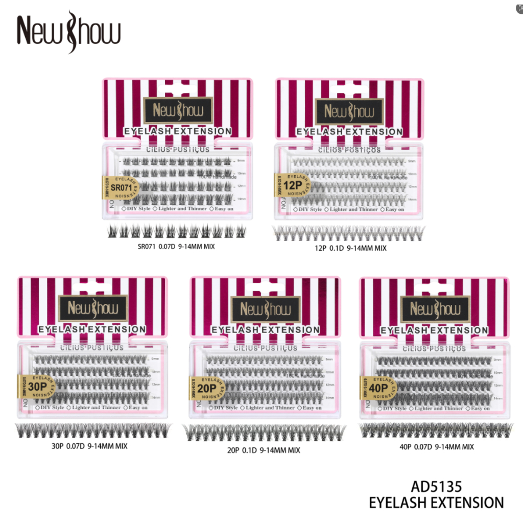 New Show AD5135 Cílios Tufos Sem Nó 0.1-D 9-14MIX Extensão de Cilios Alongamento/PACOTE MÚLTIPLO em Oferta na Shopee