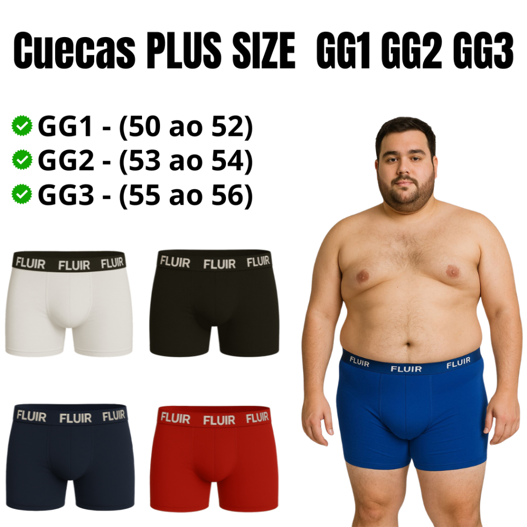 Kit com 5 ou 3 Cuecas Plus Size Extra Grande Microfibra Masculino Fluir