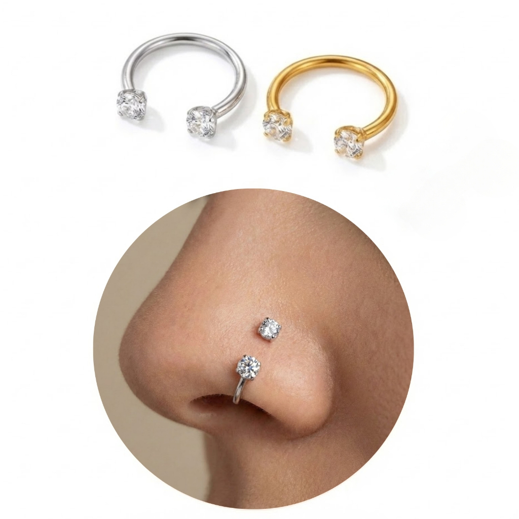 Piercing Zircônia Dupla Boca Nariz Septo Tragus Helix Feminino Anti Alérgico Aço Cirúrgico em Oferta na Shopee