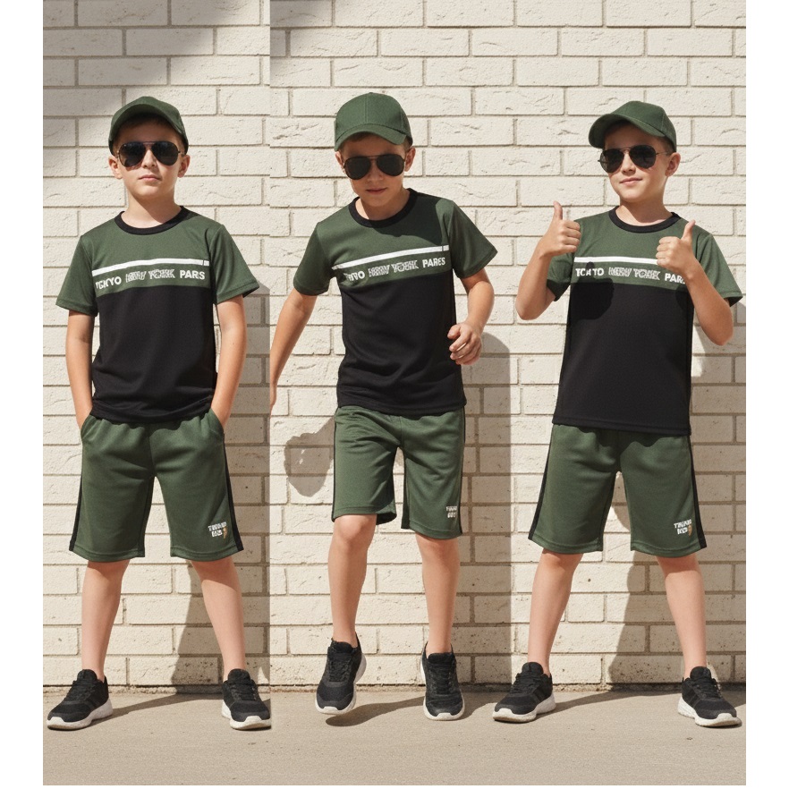 Conjunto Infantil Estiloso Infanto Juvenil Menino Verão  2026 Camisa e Bermuda 1 a 14 anos Top