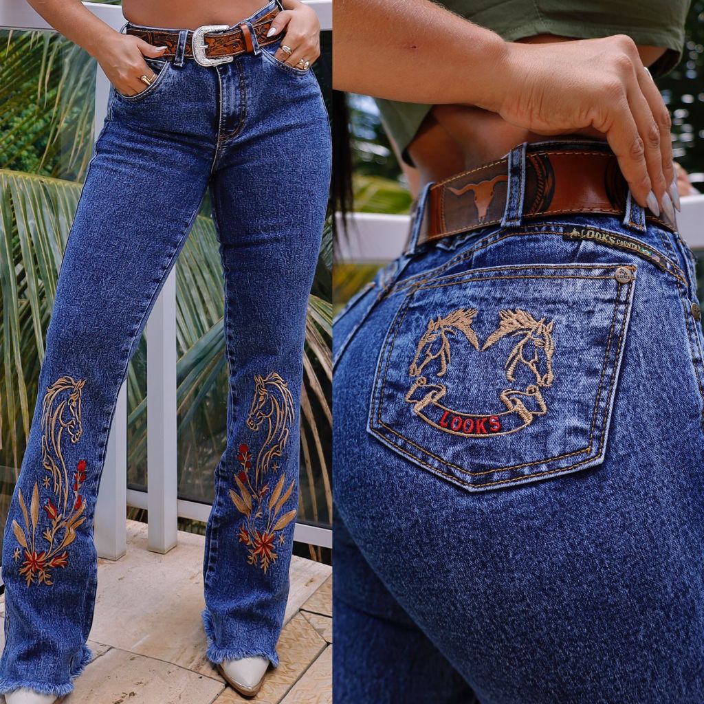 Calça Jeans Feminina Country Com Lycra Cintura Alta Padrão premium em Oferta na Shopee