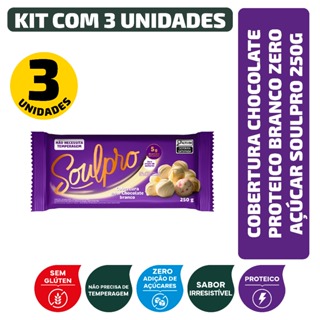 Kit Cobertura Sabor Chocolate Proteico Branco Zero Açúcar Soulpro 250G - 3 Unidades em Oferta na Shopee