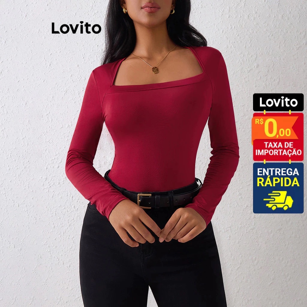 Blusa manga longa com decote quadrado em Oferta na Shopee