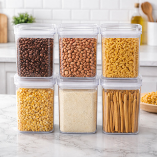 Conjunto 6 Potes Herméticos 800 ml Acrílico Cristal BPA Free Empilháveis Organizadores Para Mantimento em Oferta na Shopee