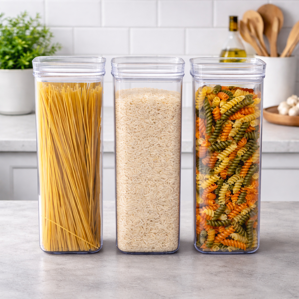 Kit 3 Potes Hermeticos 2,2 Litros Para Cozinha Acrílico Cristal Empalhável Organizador BPA Free