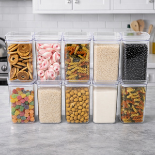 Kit 10 Potes 1,2 Litros Acrílico Cristal Organizadores Empilháveis Para Mantimentos Livre De BPA em Oferta na Shopee