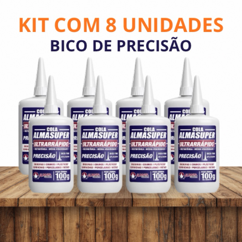 Kit 8x Cola Instantânea Almasuper 100g Bico Fino Ultra Forte Profissional em Oferta na Shopee