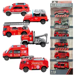 Kit 6 Carrinhos de Metal Bombeiro Coleção Brinquedos Miniaturas Hot Cars Infantil Presente Na Caixa