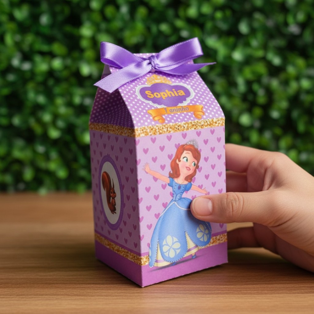 Kit Caixinhas Milk Personalizada com Fitinha - Lembrancinha de Festa PRINCESA SOFIA