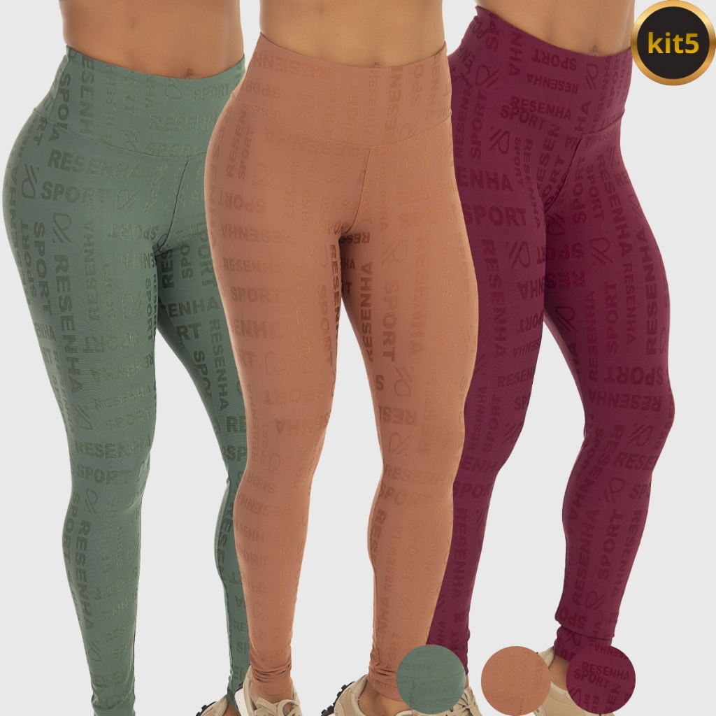 Kit 5 Calça Legging Poliamida Cós Alto Alta Compressão Sem Transparência Academia Resenha Sport