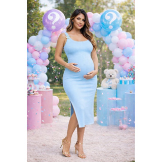 Vestido Gestante Mídi Canelado Um Ombro Só manga nula Fenda Lateral Elegante Confortável em Oferta na Shopee