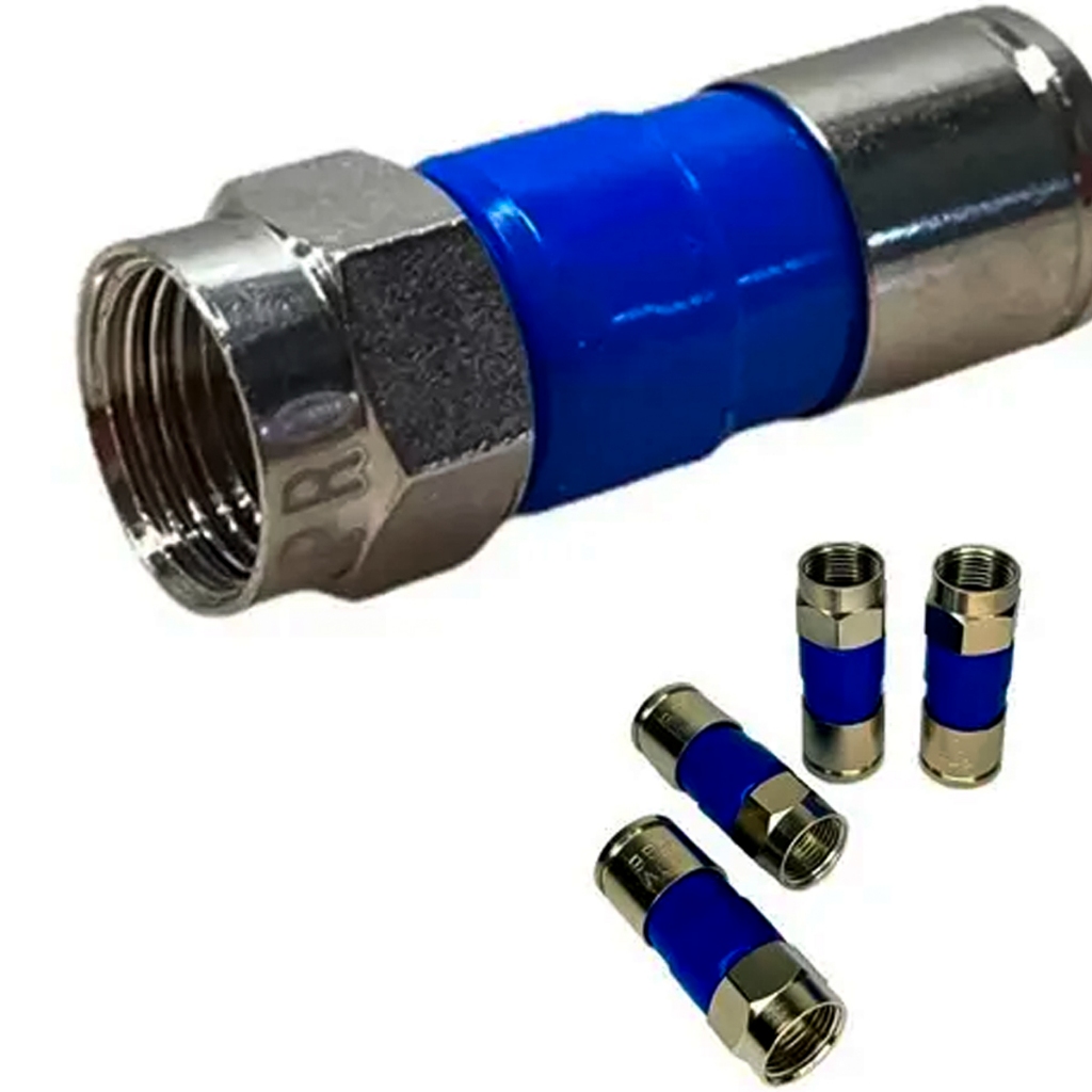Conector F RG6 Compressão Blindado – TV, NET, Claro, Sky, Antena, CFTV, Digital PPC Azul em Oferta na Shopee