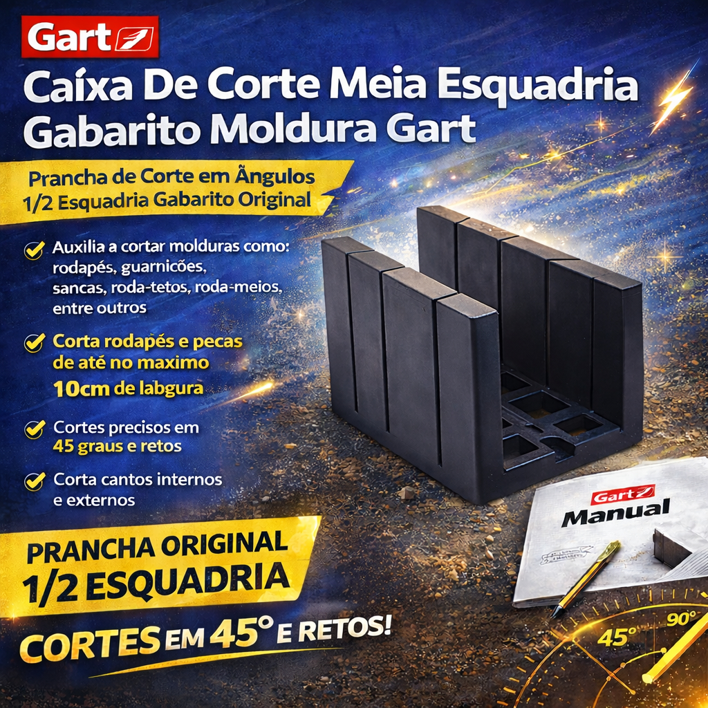 Caixa De Corte Meia Esquadria Gabarito Moldura Gart Cortar Rodapés Guarnições Sancas Roda-Teto Roda-meio e Outros