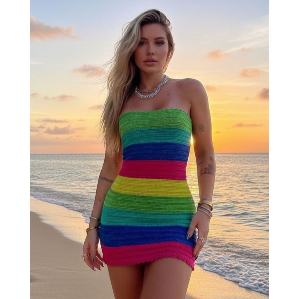 Vestido Feminino Virginia Tricot Tomara que Caia Colorido Tendencia Moda Praia Tricô Verão em Oferta na Shopee