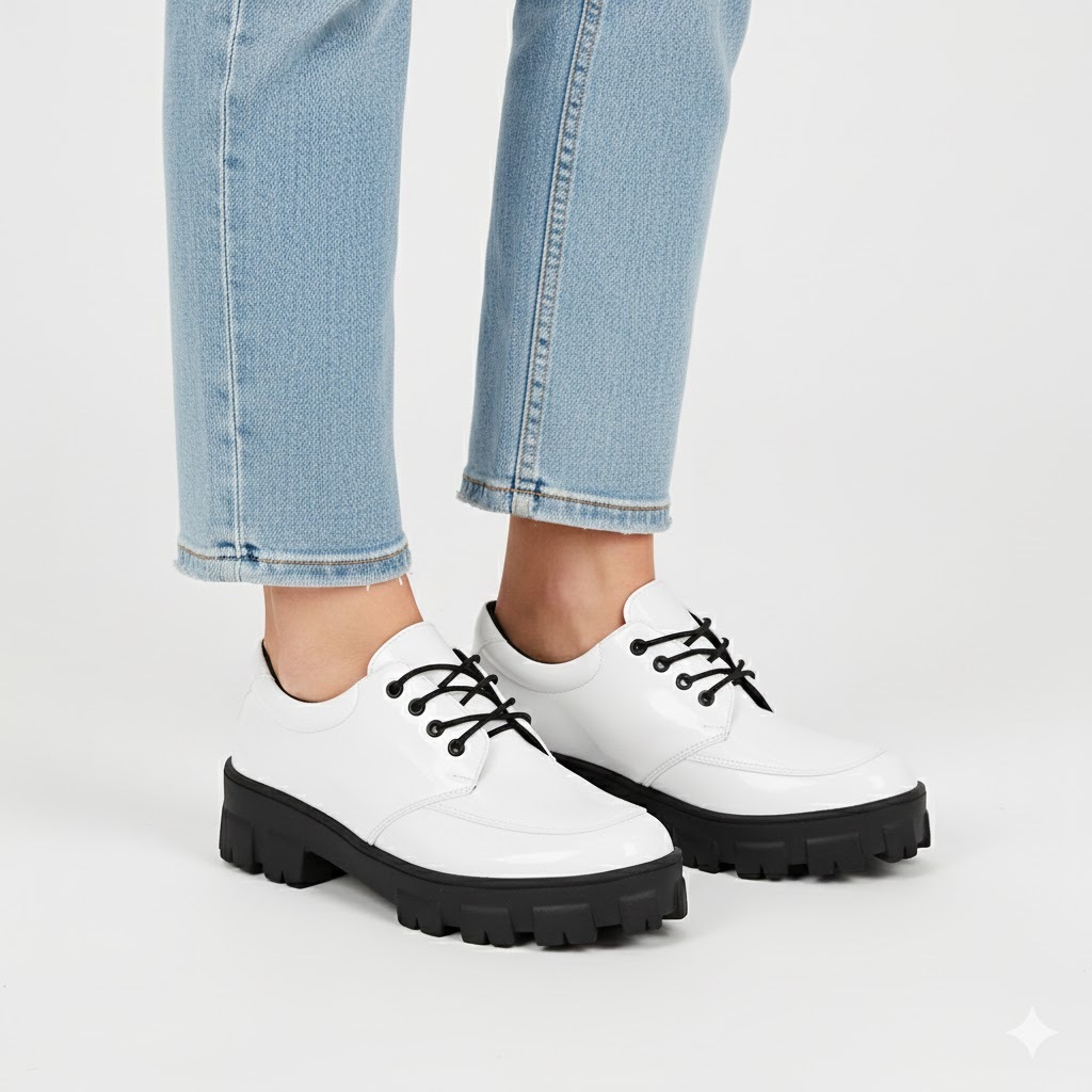 Sapato Oxford Feminino Mocassim Casual Tratorado Confortável Verniz