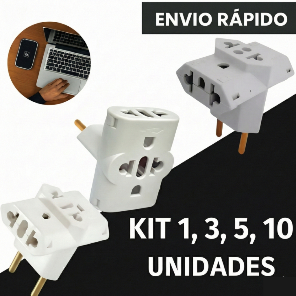 Adaptador  de Tomada TIPO T Benjamin 10A/20A Pino Maciço Adaptador T Resistente
