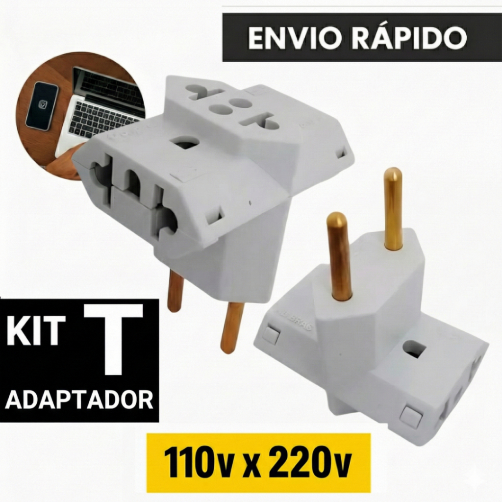 Adaptador  de Tomada T Kit 1,3,5 e 10 Benjamin 10A/20A Pino Maciço Adaptador T Resistente