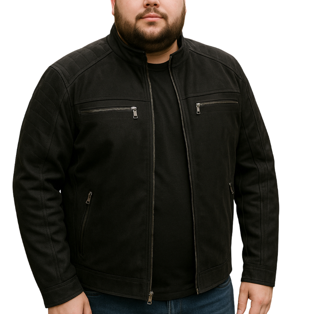 Jaqueta Masculina Plus Size em Nobuck Premium com Zíper Reforçado Bolsos com Fecho Design Urbano