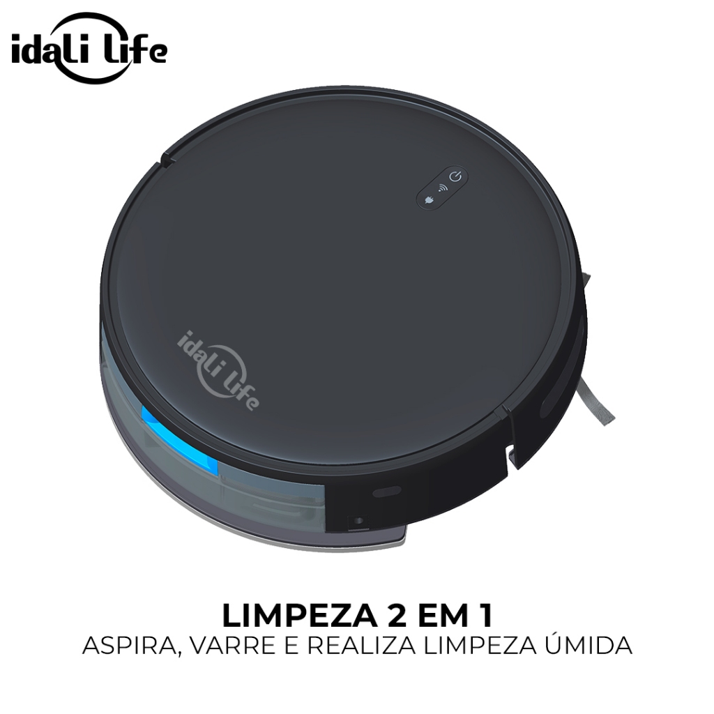 Aspirador Robô Inteligente Wi-Fi 2000Pa Alta Sucção 2 em 1 Limpeza Úmida e Seca Controle com App IDALI LIFE