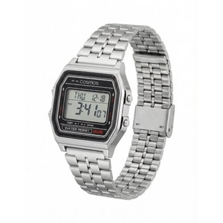 Relógio Cosmos Unissex Prateado Digital Aço Inoxidável Resistente a Agua 1 Ano de Garantia OS41566T em Oferta na Shopee