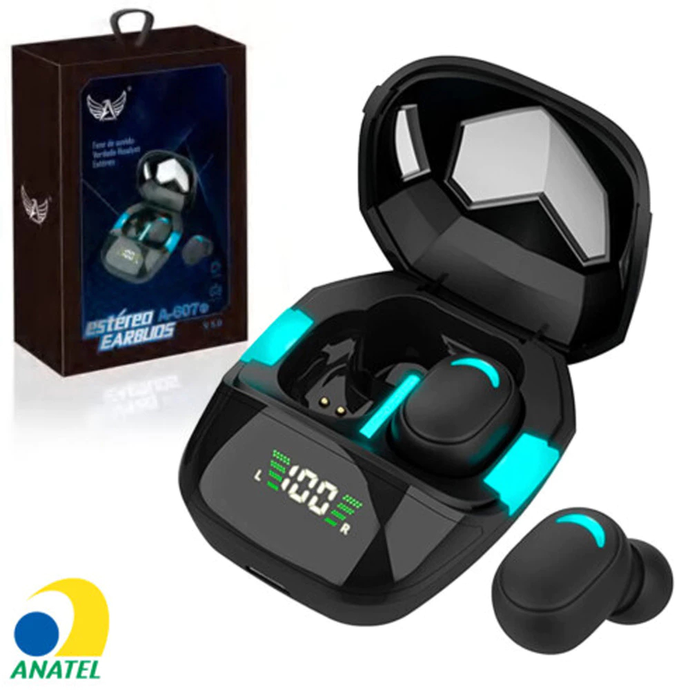 Fone de Ouvido Gamer Bluetooth A-607 A – Com Painel Digital LED, Luzes RGB e Baixa Latência