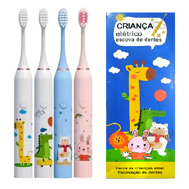 Escova Dental Elétrica Ultra-Sônica Para Crianças Acústica Onda Fofa Cabelos Suaves Dupla Face Limpa Cuidados