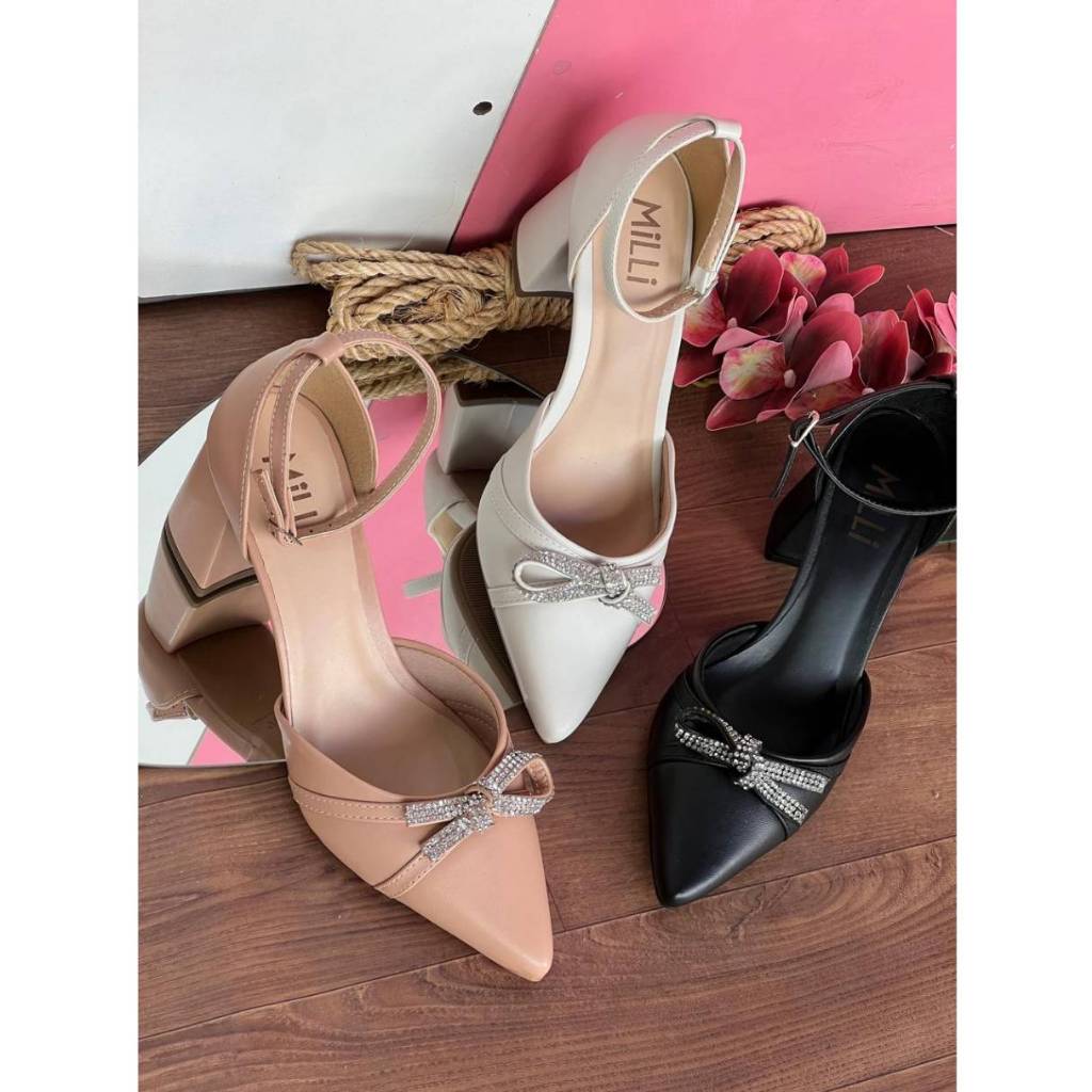 Scarpin Salto Bloco Laço Brilho Feminino Milli Elegante Festa em Oferta na Shopee