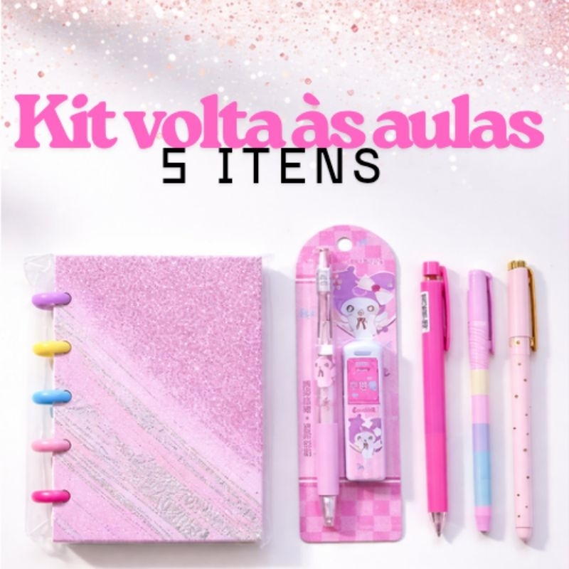 Kit Papelaria Kawaii Diversos Itens Criativos Fofos - Rosa Papelaria
