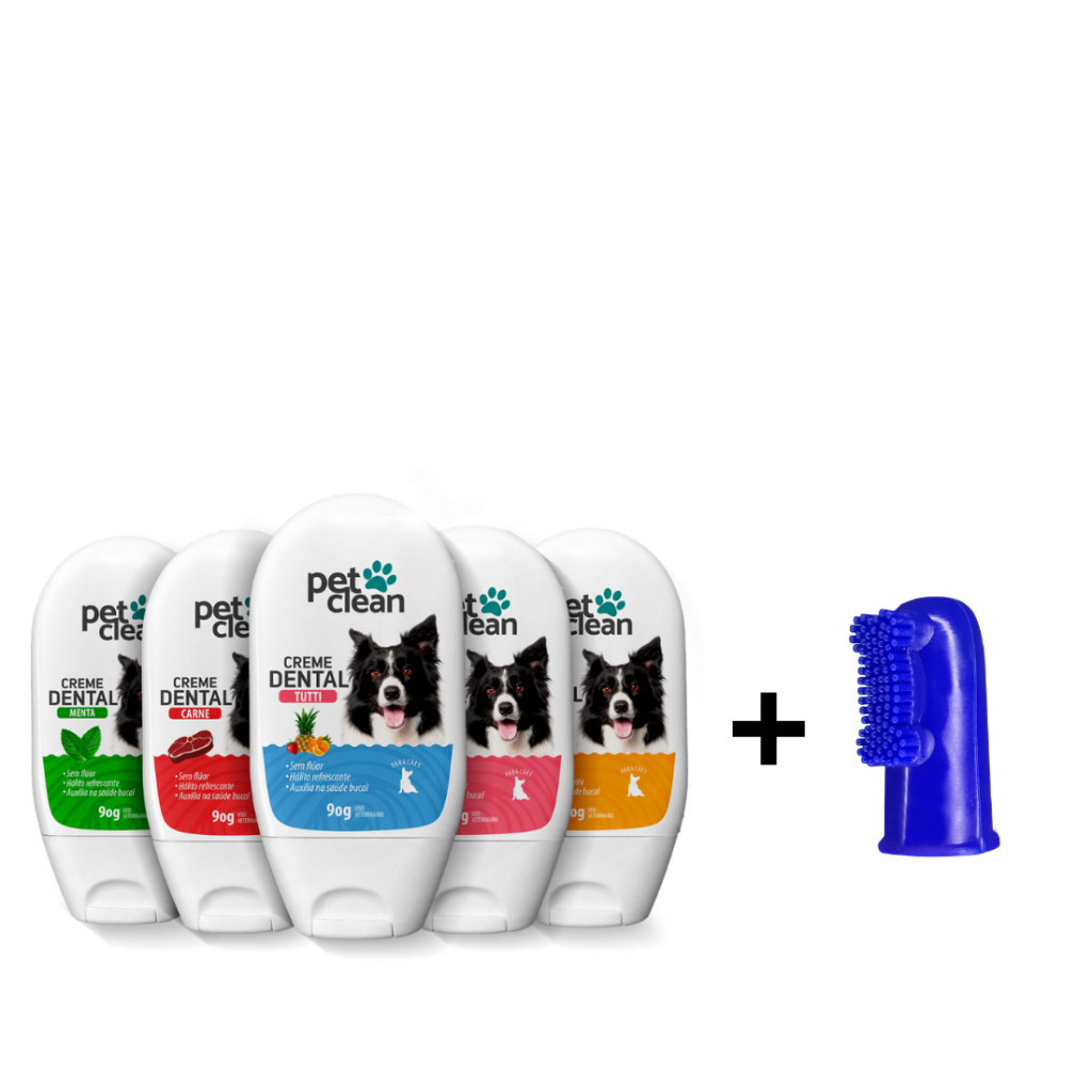 Kit Creme Dental + Escova Dedeira para Cães Gato Pet Clean em Oferta na Shopee