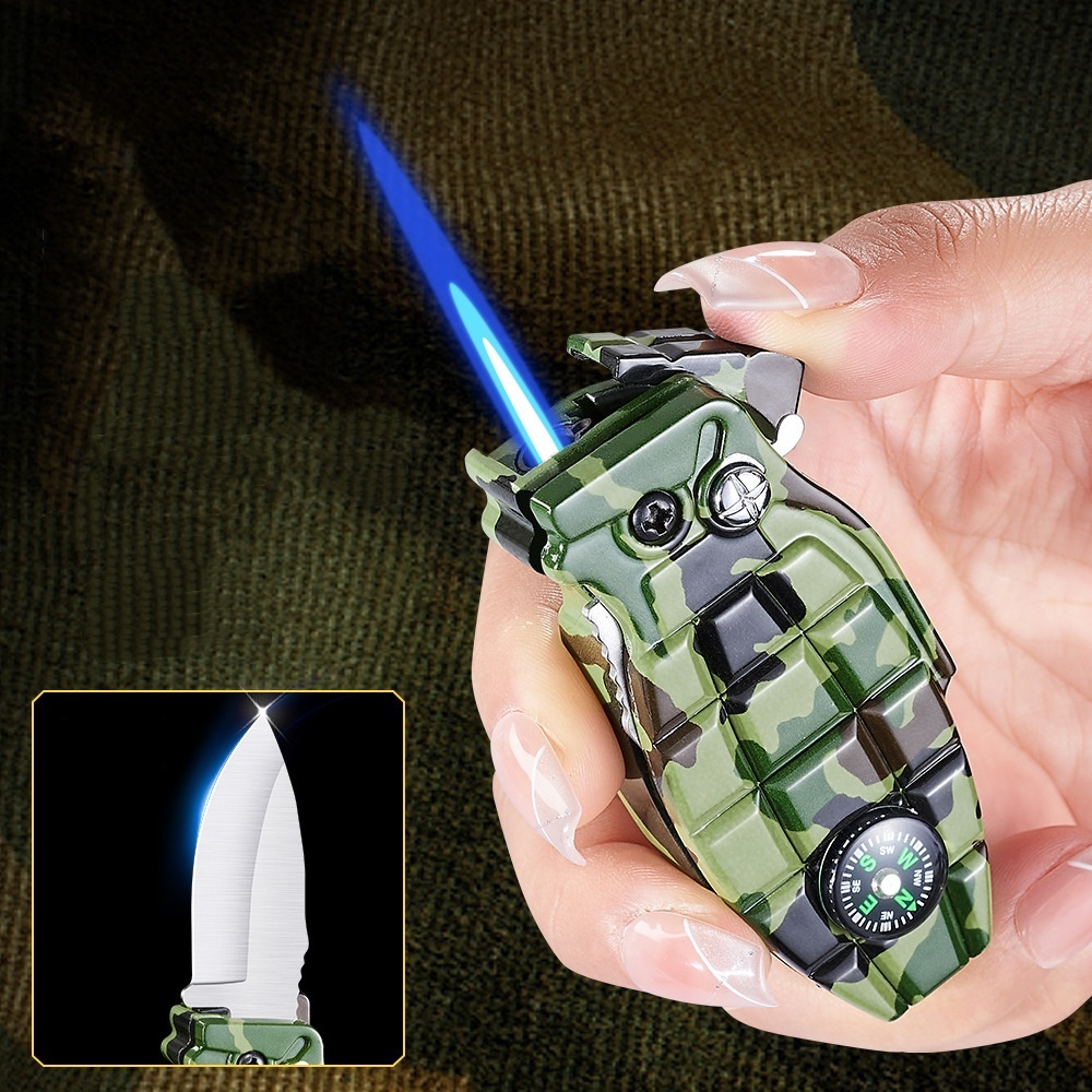 Canivete multifuncional com isqueiro embutido, versátil e com trava de segurança. em Oferta na Shopee