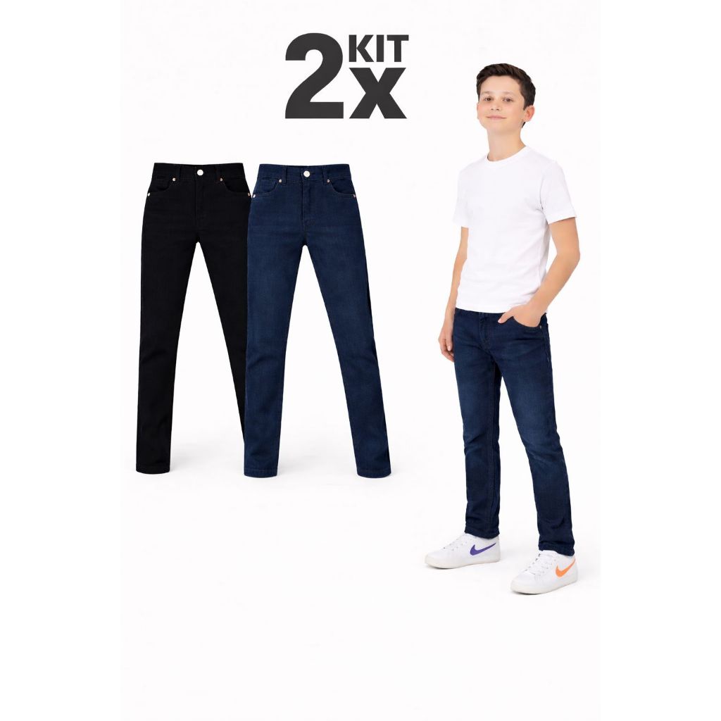 Kit 2 Calça Jeans Masculina Infantil Meninos jogguer volta as aulas