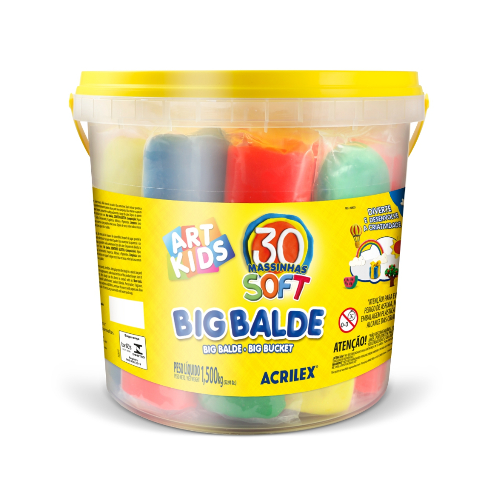 Massinha de Modelar Acrilex Art Kids Big Balde Soft 30 Cores 1,5kg Infantil Criativo Educativo em Oferta na Shopee