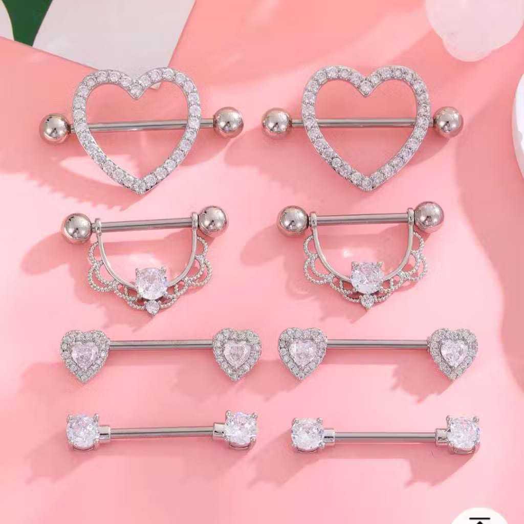 Kit 2 Piercing Mamilo Modelos Coração/Cobra/Borboletas/ Cravejado em Oferta na Shopee