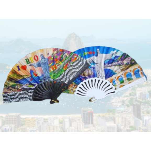 Leque Tradicional Pequeno Com Estampa Pontos Turístico Rio De Janeiro