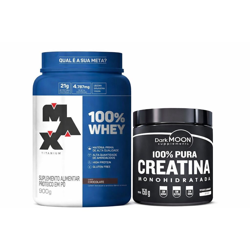 Kit Whey Protein 100% Concentrado Max Titanium  Pote + Creatina Pura 150g Darkmoon em Oferta na Shopee