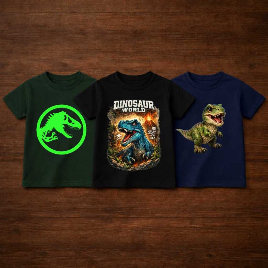 Kit 3 Camisetas Infantil T Rex Jurrasic Dinossauro  Confortavel Dia a Dia