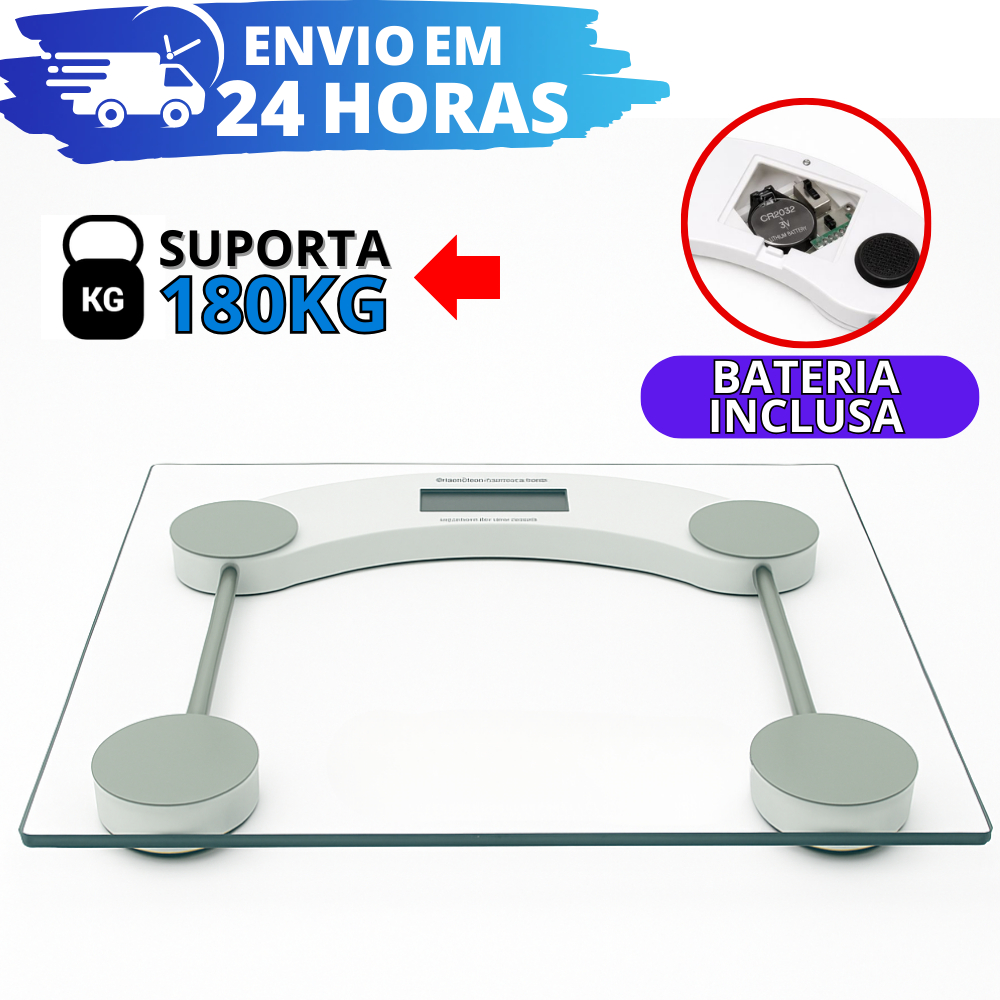 Balança Corporal Digital até 180kg (PROMOÇÃO) Com Vidro Temperado + Bateria Inclusa