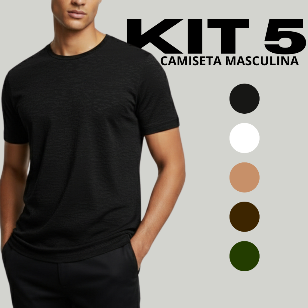 Kit com 5 camisetas masculinas básicas para o dia a dia! em Oferta na Shopee